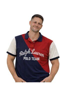 Polo Ralph Lauren Polo Shirt Mens Large Colorblock Logo Spell-Out Custom Slim